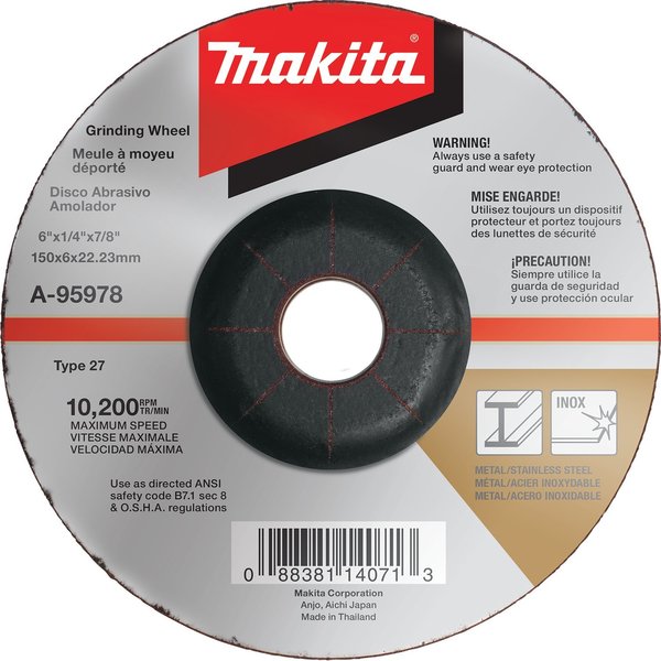 Makita GRINDING WHEEL 6"X1/4"X7/8"  36G MPA-95978